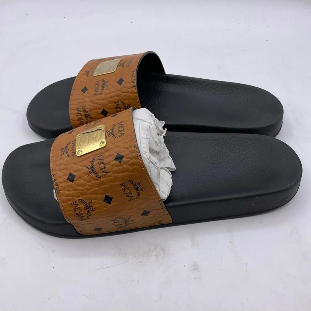 Mcm Munchen M1976 Slides Cognac And Black M9.5 W11.5 - Picture 5 of 15
